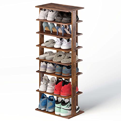 Tangkula 7 Tiers Vertical Shoe Rack, Entryway Wooden Shoes Racks, Modern Shoe Rack Organizer, Space Saving Shoes Storage Stand for Front Door (Rustic Brown, Large) Tangkula 7 Tiers Vertical Shoe Rack, Entryway Wooden Shoes Racks, Modern Shoe Rack Organizer, Space Saving Shoes Storage Stand for Front Door (Rustic Brown, Large)
