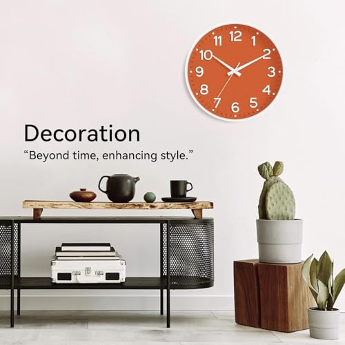 Image of Roymnie Wall Clock 10 Inch Silent Wall Clocks Battery Operated-Modern Non Ticking Analog Clock Decorative for Kitchen Bedroom Office Bathroom(Orange)