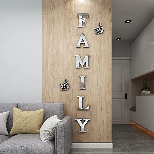Doeean Family Wall Decor Letter Signs Acrylic Mirror Wall Stickers Wall Decorations For Living Room Bedroom Home Decor Wall Decals (Silver, 61 X 23) #TOP5