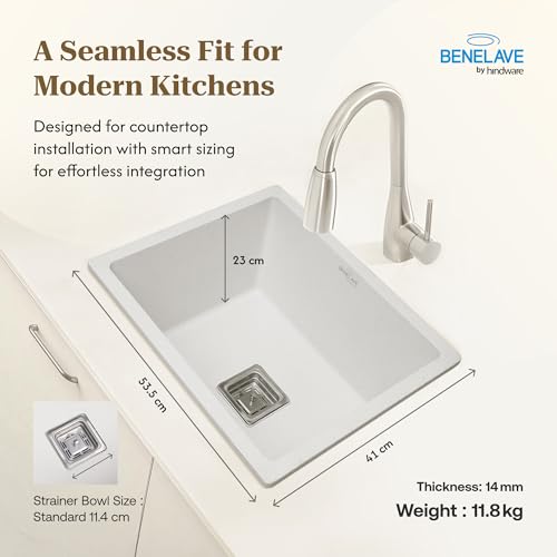 Image of Benelave by Hindware BLACP91006 Quartz Sink 21x18 for Kitchen | Single Bowl | Star Dust Color | Better Sound Absorption for Quieter Use | 7-year Manufacturer Warranty