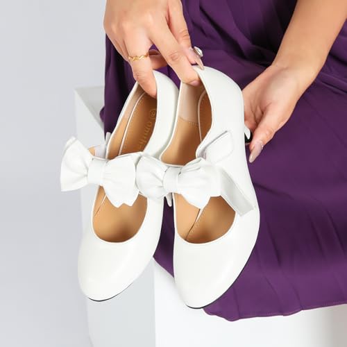 Women's Bow Mary Jane Kitten Heel Round Toe Low Heels Ankle Strap Dress Evening Party Pumps 6