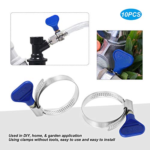 Image of 2 1 /2 inch Blue Hose Clamps Butterfly 50-70mm (2-2.75 inch) Thumb Screw Key Adjustable 304 Stainless Steel Pipe Clamp, 9mm Width 0.6mm Thickness Shank Card, for Pipeline Automotive Dryer Vent Clamp