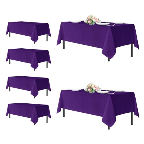 Image of sancua Rectangle Tablecloths for 6 Foot Tables, 6 Pack - Washable Polyester Fabric Table Cloth for Halloween Party, Wedding Birthday Banquet Reception, 54x108 Inch, Purple