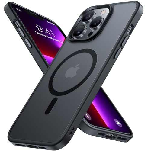 Miracase いphone13pro ケース【Magsafe対応・MIL米軍規格】iphone 13pro ケース 6.1 インチ 耐衝撃iphone13 pro ケース、傷防止、黄ばみ防止、指紋防止、放熱、ストラップホール付き、薄くて肌に優しいデザイン、金属ボタン、マット、フロスト、半透明、黒の商品画像（Amazon）