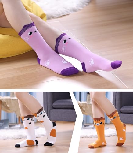 Image of SDBING Womens Cat Socks Cute Gifts Animal Soft Breathable Thin Cotton Casual Crew Socks 5 Pairs