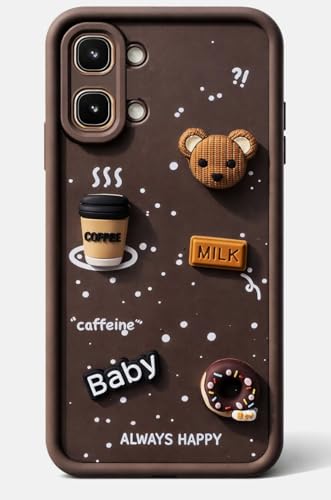 Image of Bintage case Ball Bear| Donut| Milk Cake| Baby| Coffee Rubber Case Full Body & Camera Protection Back Cover Compatible for Tecno Spark Go 3 - Brown