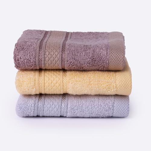 Image of Bamboo Soul Bamboo Face Towel | Ultra Absorbent & Super Soft | 30 x 30 cm - 550 GSM | Pack of 3 (Light Grey, Yellow, Dark Beige)