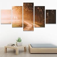 SIGNWIN 5 Panel Canvas Wall Art Dramatic Forest Landscape Living Room Orange Photography Rustic for Home Decorations Ready to Hang - 60
