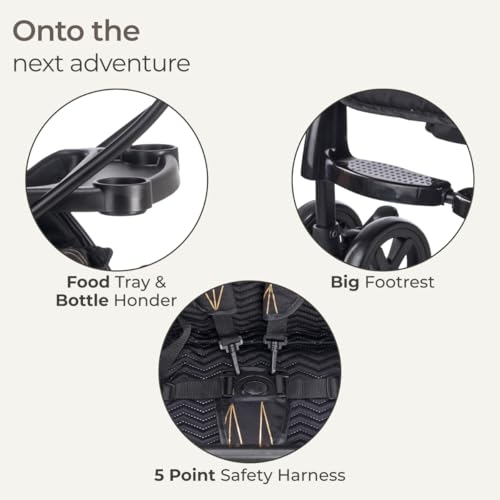 Image of Luvlap Sunshine Plus Stroller /Pram with Reversible Handlebar, 5 Point Harness, 3 Level Recline Adjustment, Compact and Easy Fold, for Newborn Baby /Kids, 0-3 Years (Black)