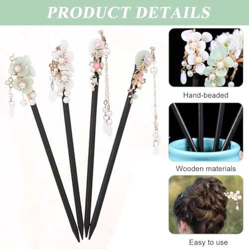 Image of MAYCREATE Hair Stick for Bun, 7 Inch Wooden Floral Charm Juda Pin
