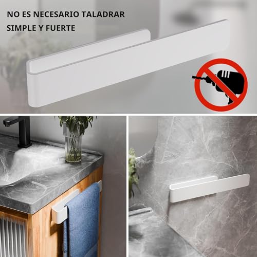 Miniatura 2 de Aikzik Toalleros De Baño Sin Taladro, Colgador Toalla Baño, Toallero Adhesivo Baño, Aleación De Aluminio Macizo, Práctico Accesorios Baño, Blanco 32 Cm