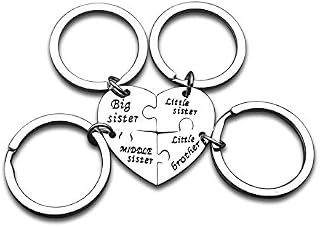 Ximalun Sister Brother Keyring Gifts 4pcs Split Heart Sister Brother Matching Keyring Little Brother Gifts from Sister Christmas Birthday Gifts Family Gifts for Sister Brother