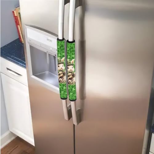 Image of Refrigerator Door Handle Covers Pack of 6 Waterproof Door Cloth Protector Kitchen Appliance Handle Cover Home Accessories, Leprechaun Hat Rabbit Bunny Guitar Shamrock St. Patrick's Day