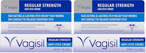 Vagisil Regular Strength Anti-Itch Feminine Cream for Women, Gynecologist Tested, Hypoallergenic, Fast-acting and Long-lasting Itch Relief, Vaginal Moisturizer Soothes and Cools, 1 oz (Pack of 2)
