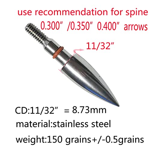 Field Points Arrowheads 150 Grains Archery Field Points, 11/32 Stainless Steel Screw In Archery Field Tips And Broadheads A Grain 2.9X2.3X0.6 #TOP2