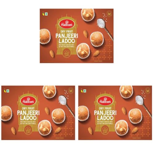 Image of Haldiram's Mithas Ladoo - Dry Fruit Panjeeri Box,400 Gram,Indian Sweets Diwali Gift Pack,Almond (Pack of 3)