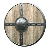 Essential Nautical Medieval Battle-Ready Shield Best Wooden Shield Vintage 24 Or 30' Inches Viking Shield LARP (24 Inches) Brown Silver