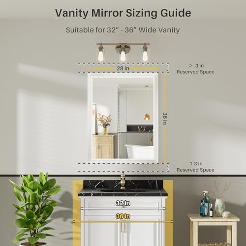 28x36 Inch White Bathroom Mirror for Wall, Thick Metal Framed Rectangle Mirrors for Over Sink, Bedroom, Living Room, Entryway, Anti-Rust, HD Tempered Glass