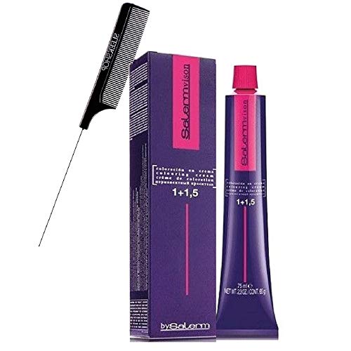 Salerm Cosmetics VISION Salermvision Permanent Cream Hair Color Dye (w/Sleek Steel Pin Rat Tail Comb) Haircolor Creme, Gray Coverage in 30 minutes (7,12 Blond Pearl)