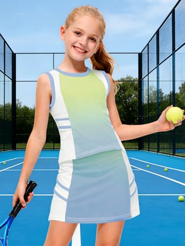 Image of AOBUTE Girls Tennis Golf Outfit Tank Top and Skirt with Shorts Set 4-12 Years
