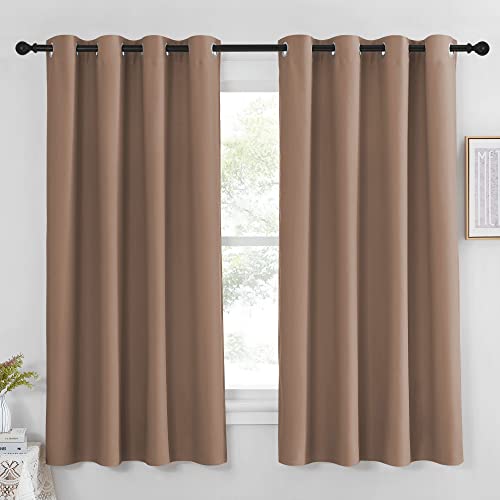 NICETOWN Blackout Curtains 63 inches Length - (Cappuccino Color) Thermal Insulated Room Darkening Drape for Villa/Apartment/Rental Room