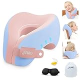 Picture of jiaao Neck Pillow Airplane, Memory Foam Travel Neck Pillows for Long Flight, 3D Eye Masks, Ear Plugs and Portable Drawstring Bag, Napping Pillow for Home, Road Trips, Sleep Rest and Travel Use