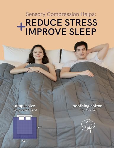 YnM Weighted Blanket — Heavy 100% Oeko-Tex Certified Cotton Material with Premium Glass Beads (Light Grey, 80''x87'' 25lbs), Two Persons(110~190lb) Sharing Use on Queen/King Bed | A Duvet Included
