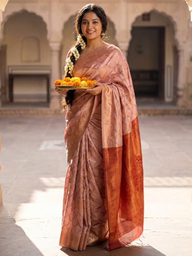 Image of AKHILAM Women's Kanjivaram Woven Soft Silk Saree With Blouse Piece