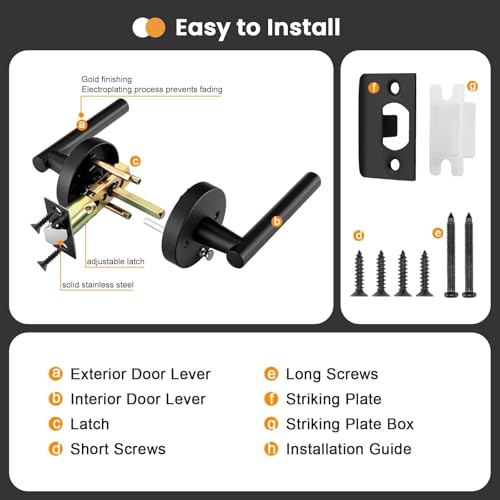 Image of Goldenwarm 2 Pack Black Door Handles Interior, Matte Black Door Lever Privacy Door Handles Keyless, Zinc-Alloy Heavy Duty Door Hardware for Bedroom Bathroom
