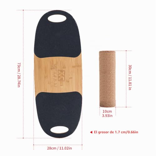 Miniatura 9 de Xcman Tabla De Equilibrio De Bambú Con Tapones Ajustables, 3 Opciones De Distancia Diferentes, Tabla De Equilibrio Para Surf, Snowboard, Esquí, Patinaje, Entrenamiento De Yoga
