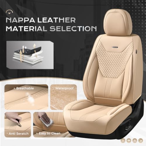 Image of Coverado Car Seat Covers Full Set, Front Seat Covers with Lumbar Support and Back Seat Cover Waterproof Leather Automotive Seat Cover, Universal Car Interior Protectors Cushion for Most Cars