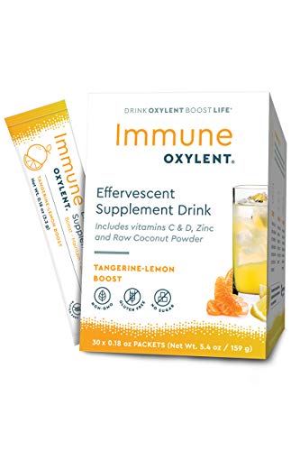 Oxylent Immune Effervescent Supplement Drink - Sugar-Free, Easy Absorption of Vitamins, Minerals, Coconut Water, Himalayan Pink Salt for Hydration Support, Tangerine-Lemon Boost Flavor, 30 Count