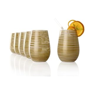 Stölzle Lausitz Twister Glazen 465 ml wit-goud I 6-delige set I glazen set vaatwasmachinebestendig I hoge schokbestendigheid I universele glazen als waterglazen, sapglazen, longdrinkglazen