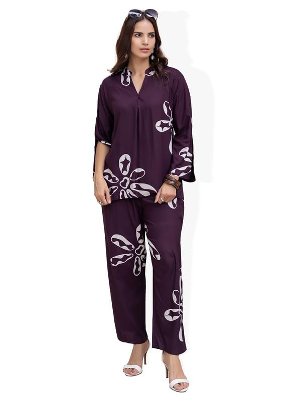 Women's Rayon printed Tunic And Trousers Co-Ord Set-image-32