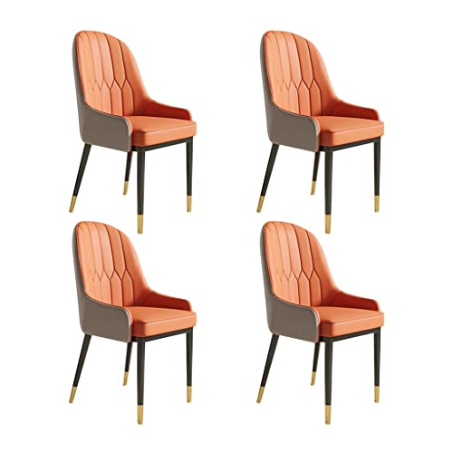 SJIALEN Leather Dining Chairs Set of 4, with Metal Feet Home Living Room Armrest Chairs Hotel Office Computer Chairs Kitchen Chair (Color : Orange+Gray)