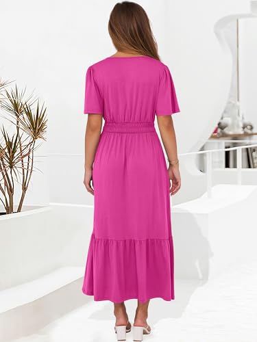 ANRABESS Women's Summer Short Sleeve Maxi Dress 2026 Casual V Neck High Waist A-Line Flowy Loose Tiered Boho Long Dresses Red Small — view 5