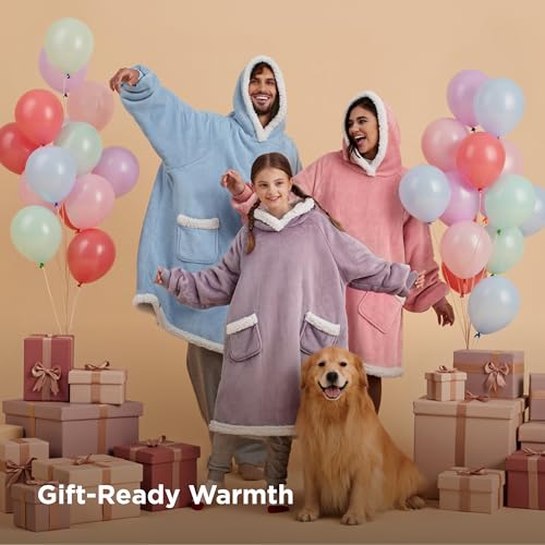 Bedsure Blanket Hoodie, Wearable Blanket Hoodie as Gifts for Mom, Birthday Gifts for Women Kids Teens Sherpa Sweatshirt, Grey, Standard - Image 5