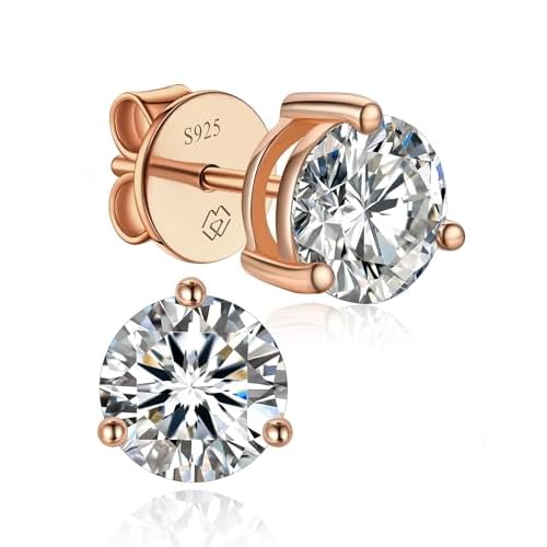 MomentWish Moissanite Stud Earrings for Women Men, 0.6-3 Carat Round Cut D Color VVS1 Lab Created Diamond Studs, 925 Sterling Silver Hypoallergenic Jewelry for Sensitive Ears