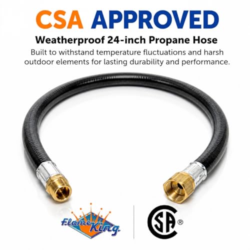 Image of Flame King 24-inch Propane Thermo Plastic Hose Assembly, 3 /8-inch ID, 3 /8-inch MPT X 1 /2-inch Female Flare, for RVs and Travel Trailers