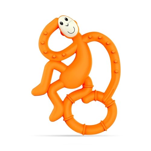 Image of Matchstick Monkey Infant, Antimicrobial Silicone Teether, Easy to Grip, Bpa Free, 3 Months Old+, 10 Cm, Easy to Hold & Naturally Fits in Mouth, Stimulates and Massages Sore Gums, Orange Mini Monkey
