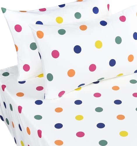 Image of Scientific Sleep Rainbow Dot Colourful 100% Cotton 4 Pc Queen Bed Sheet Set Kids Toddler Teen, Flat Sheet & Fitted Sheet & Pillowcase Kids Bedding Set (Rainbow Dot, Queen)
