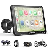 Carpuride W712DT for Motorcycle CarPlay & Android Auto & TPMS - HD1080p Dash Cam, 7-inch Waterproof Rotatable Touchscreen for Navigation, Bluetooth, Loop Recording, Wired Controller
