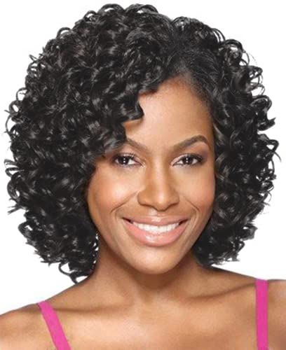 Xiufaxirusi Xiufaxirusi Curly Afro Wigs For Black Women Kinky Curly Wigs With Side Bangs Natural Black Synthetic Full Hair Wig #TOP18