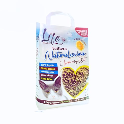 LifeGreen Arena Natural para Gatos, 2 kg, limón, con Fibra de Guisante y almidón de maíz, Vegetal, Biodegradable, aglutinante 3,8 l, Elimina olores