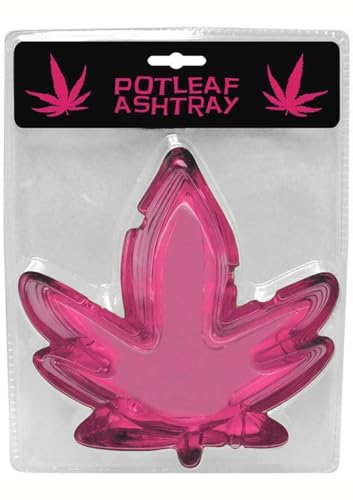 Image of Kheper Games Pink Pot Leaf Glass Ashtray, 5 Inch Wide, Round Art Deco Style, 420 Cannabis Party Gift