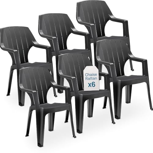 Tomaino - Ensemble de chaises de Jardin empilables en Plastique -Chaise d'extérieur en Plastique Effet Bois (Noir)