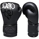 APEXUP Boxing Gloves Men Women, Pro Training Sparring, Heavy Bag Gloves for MMA Kickboxing Muay Thai (Black, 14oz)