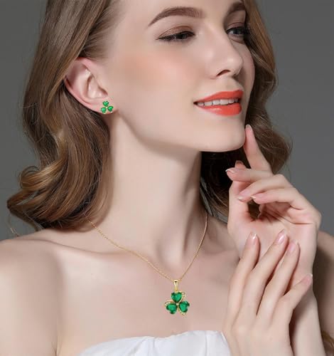 VONSSY Elegant Clover Pendant Necklace | Emerald Green Gemstone Irish Shamrock Pendant | Platinum Gold Plated Chain | Meaningful Jewelry Gift for Women Mother Girlfriend2
