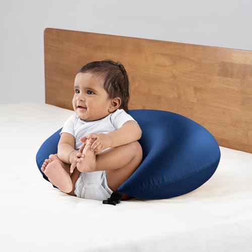 Image of Wakefit Nursing Pillow for Breastfeeding & Baby Care | 5 in 1 Feeding Pillow with Removable Cover | Super Soft & Machine Washable Velvet Cover | Dark Blue