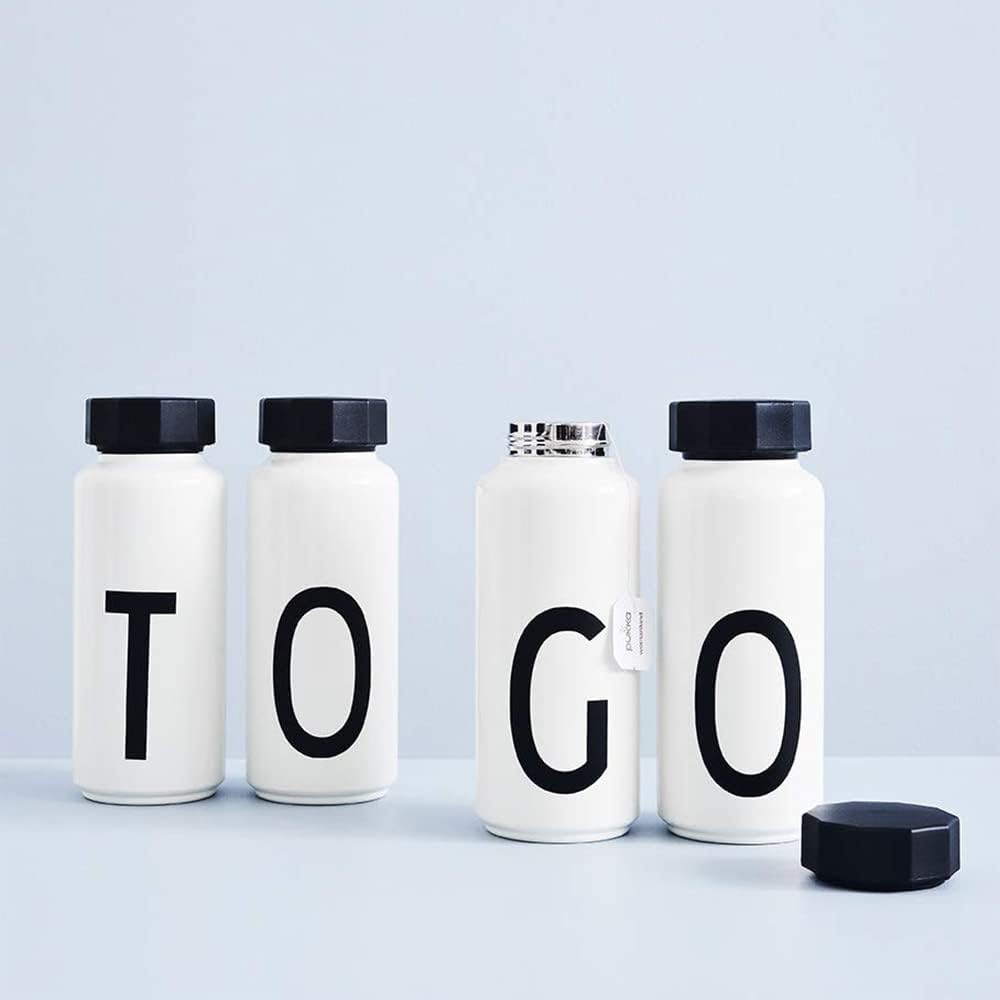 Design Letters Vacuum insulated wide mouth water bottle | 17 oz | Double Wall insulated tumbler in Stainless Steel | Thermo flask for travel and gym | BPA and BPS-free | White